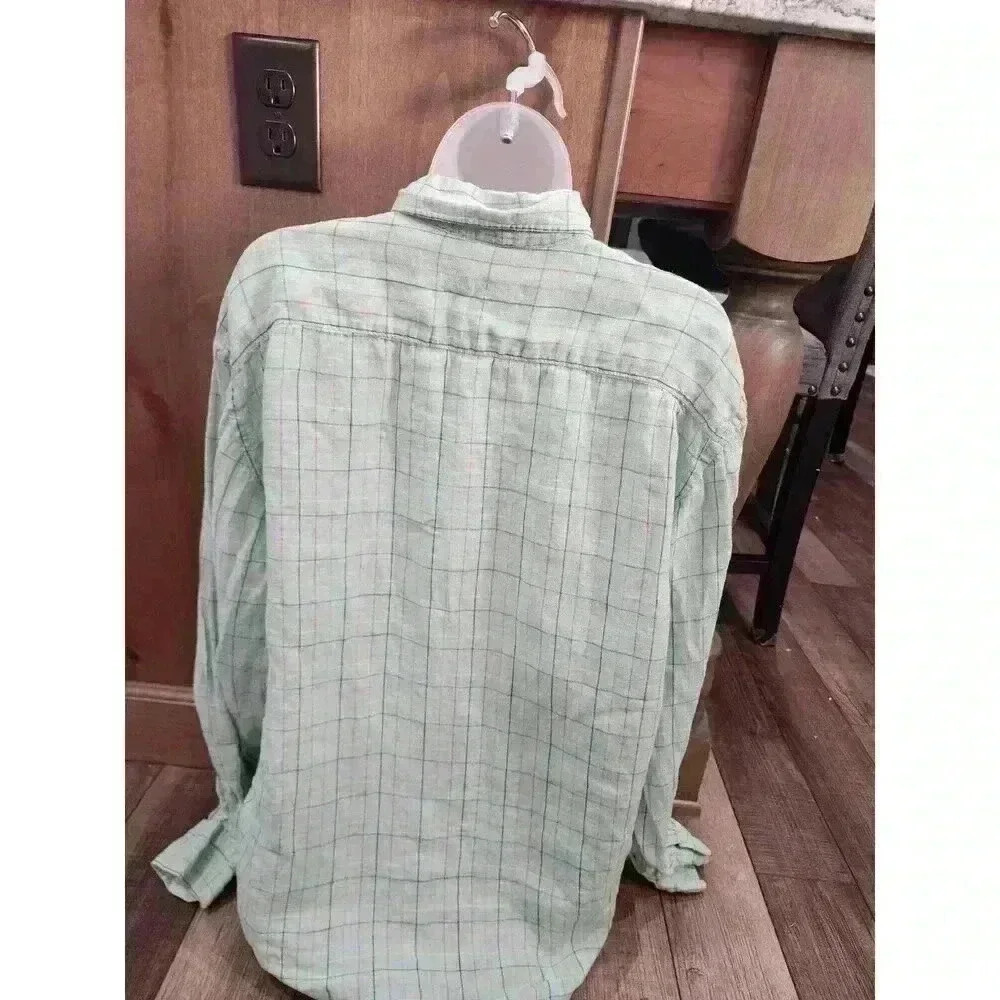 Alan Flusser Shirt Mens Large Green Pastel Colors Button Up Cotton Preppy - Picture 3 of 6